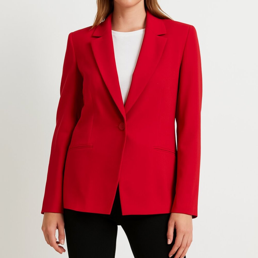Vintage 2000s Oscar de La‎ Renta Red Blazer 8P Petite Quiet Luxury Minimalist